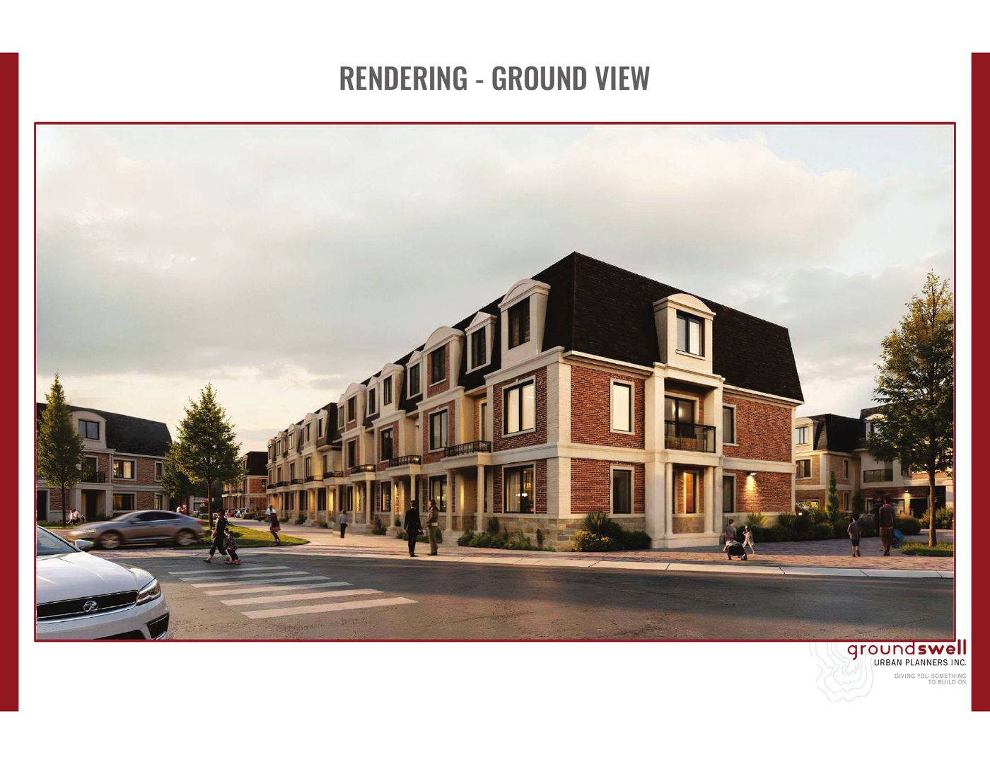 Ground-level architectural rendering of Montara Aurora freehold townhomes streetscape